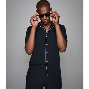 Reiss Black Short Sleeve Shirt with White Trim
